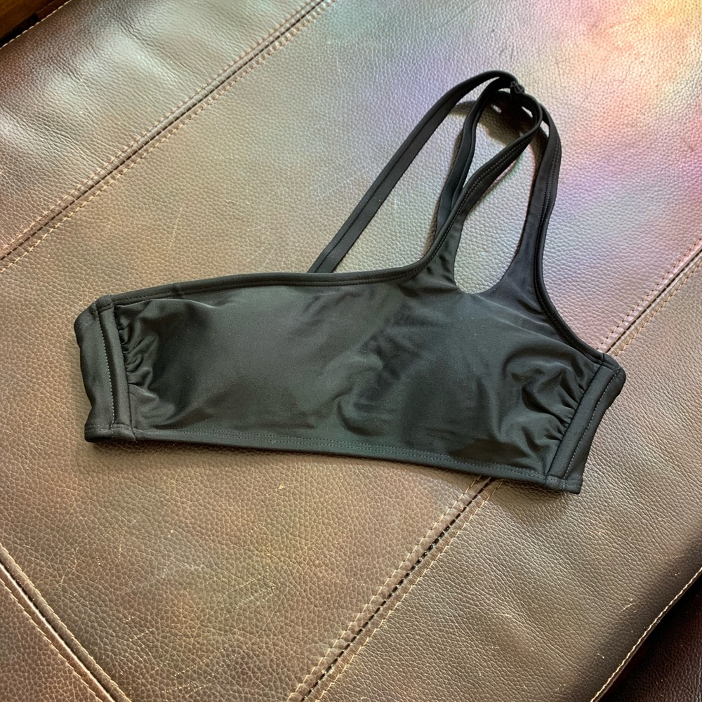 One shoulder bikini top with gold hardware